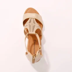 Sandalen En Espadrilles|Schoenen<Blancheporte Opengewerkte sleehaksandalen goudkleurig