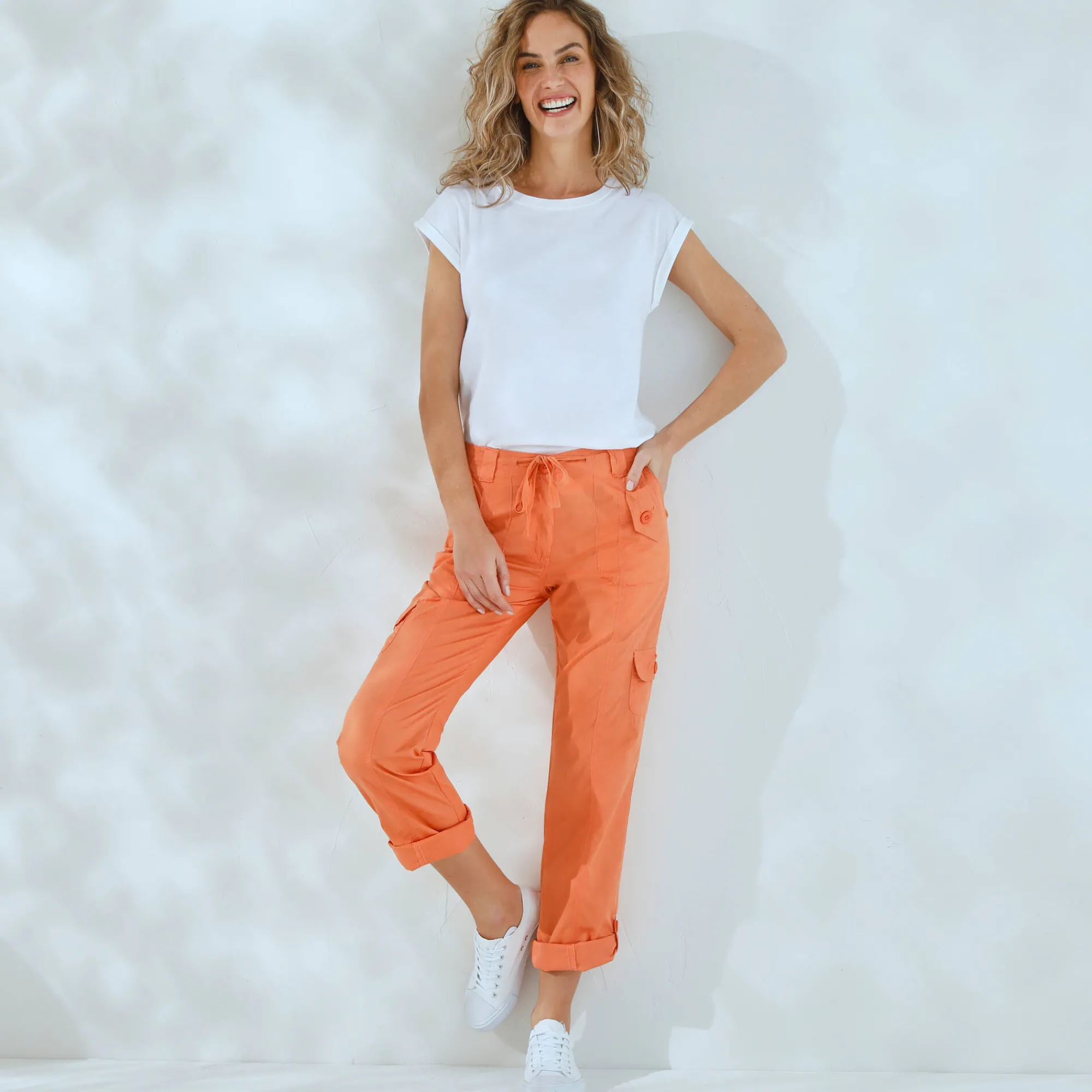 Broek<Blancheporte Oprolbare broek in battlestijl abrikoos