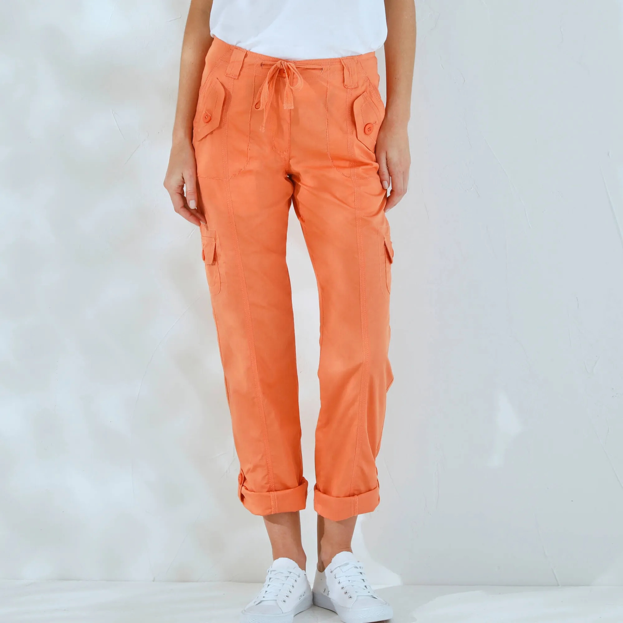 Broek<Blancheporte Oprolbare broek in battlestijl abrikoos