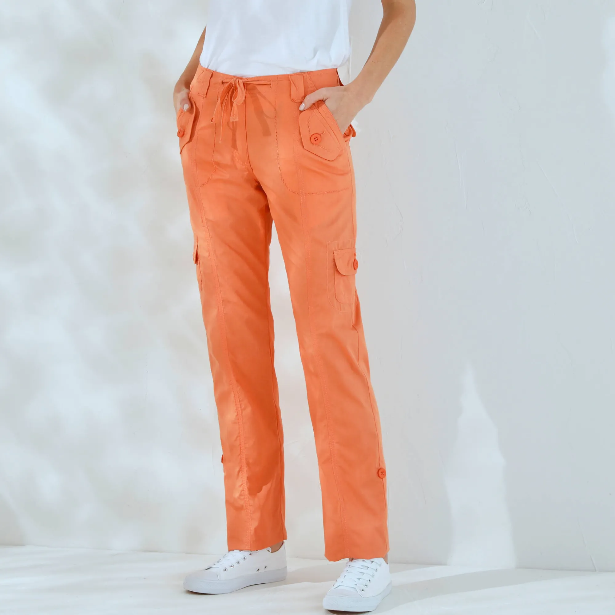 Broek<Blancheporte Oprolbare broek in battlestijl abrikoos