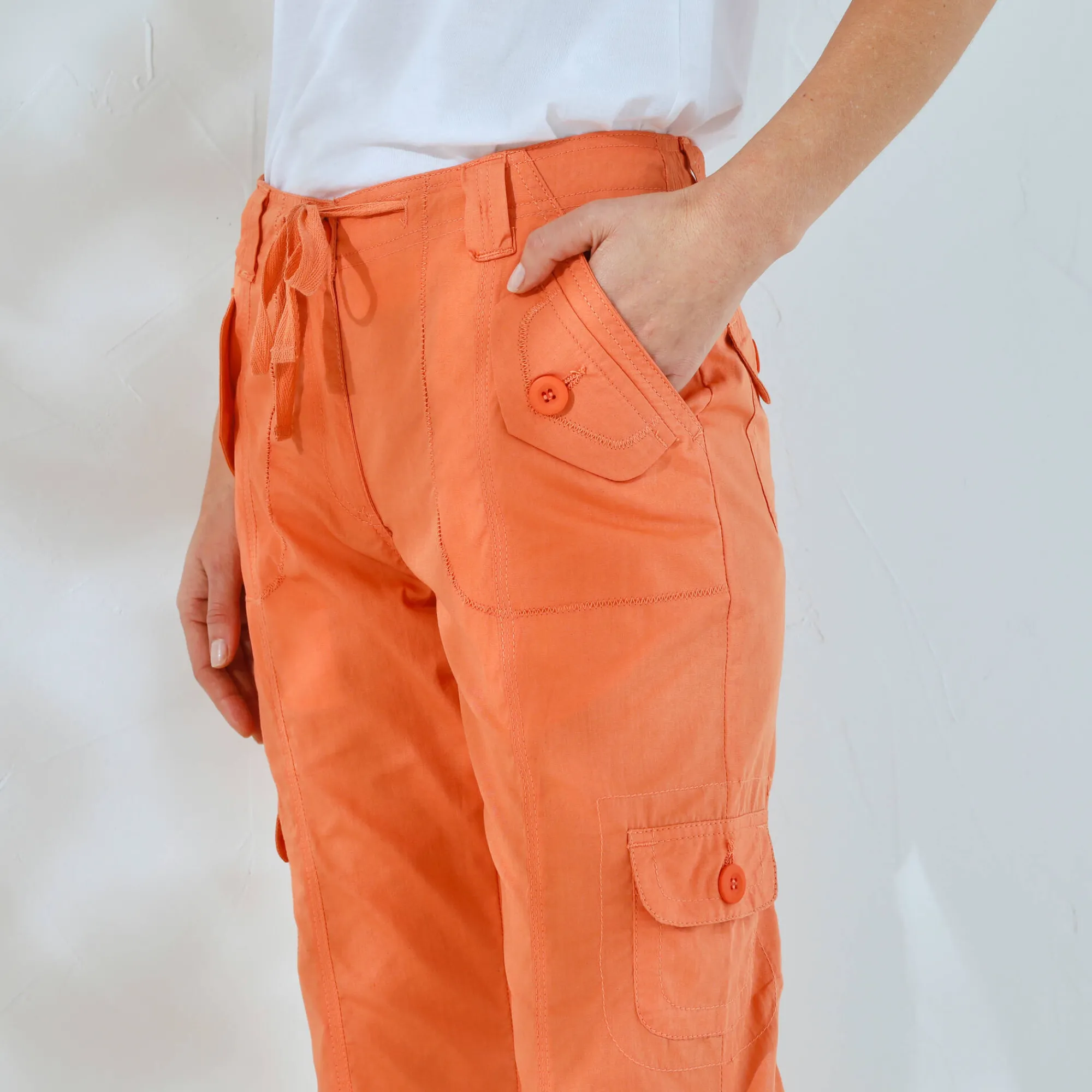 Broek<Blancheporte Oprolbare broek in battlestijl abrikoos