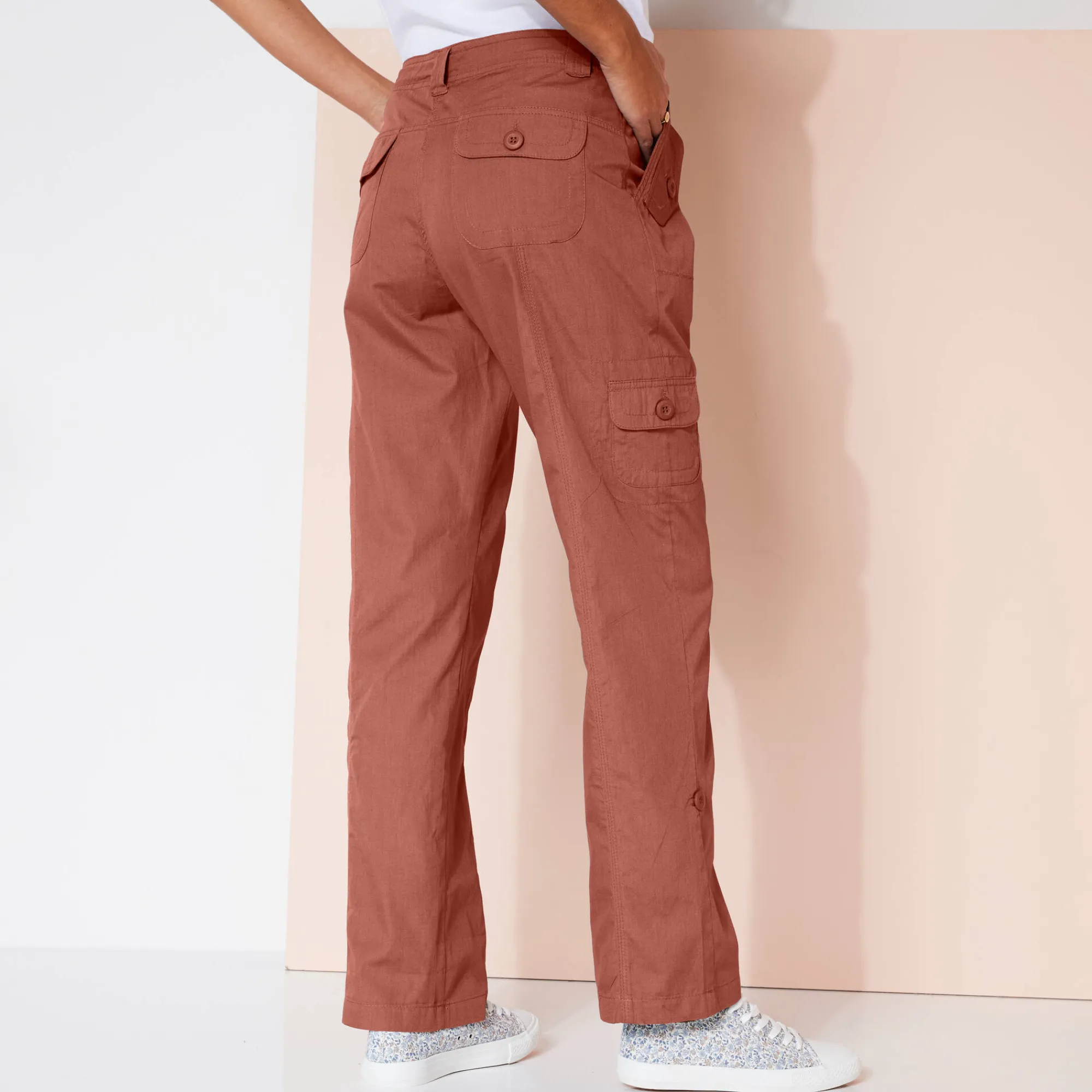 Broek<Blancheporte Oprolbare broek in battlestijl terracotta