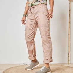 Broek<Blancheporte Oprolbare broek in battlestijl lichttaupe