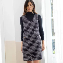 Jurk<Blancheporte Overgooierjurk, in tweed zwart / ecru