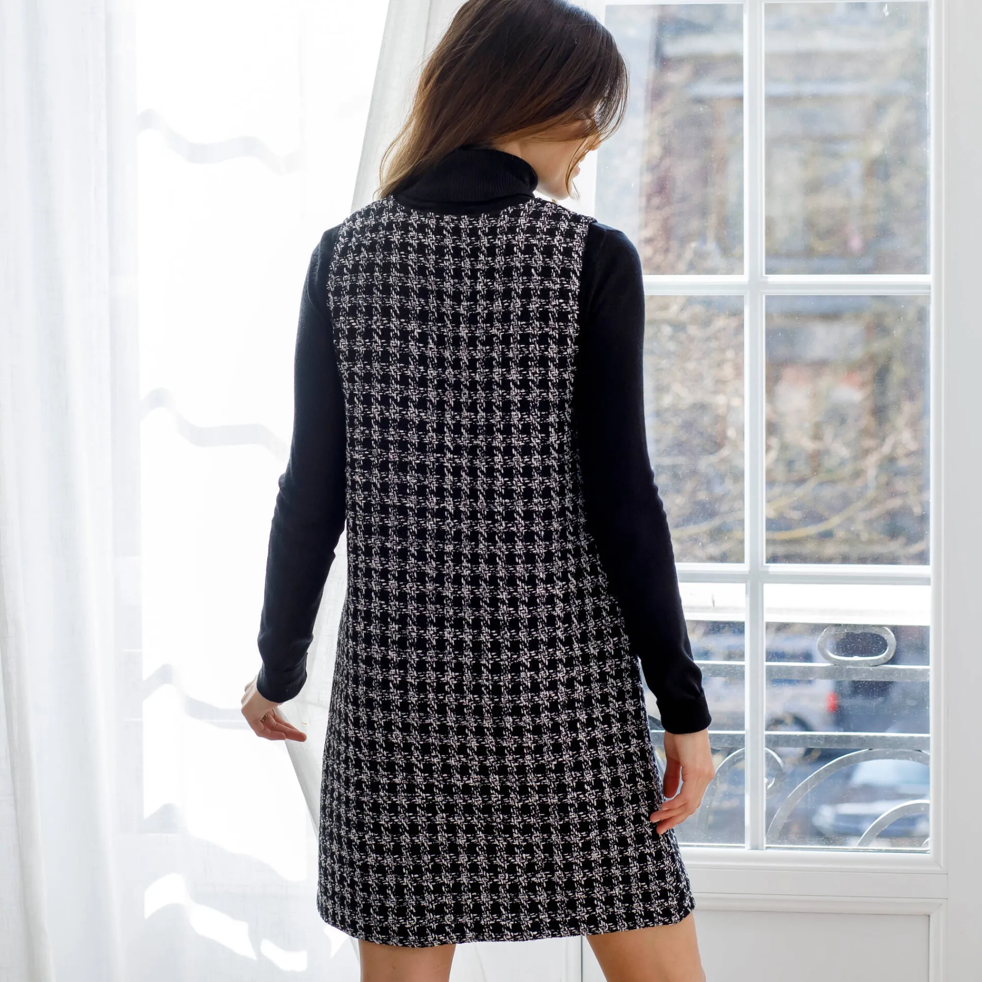 Jurk<Blancheporte Overgooierjurk, in tweed zwart / ecru