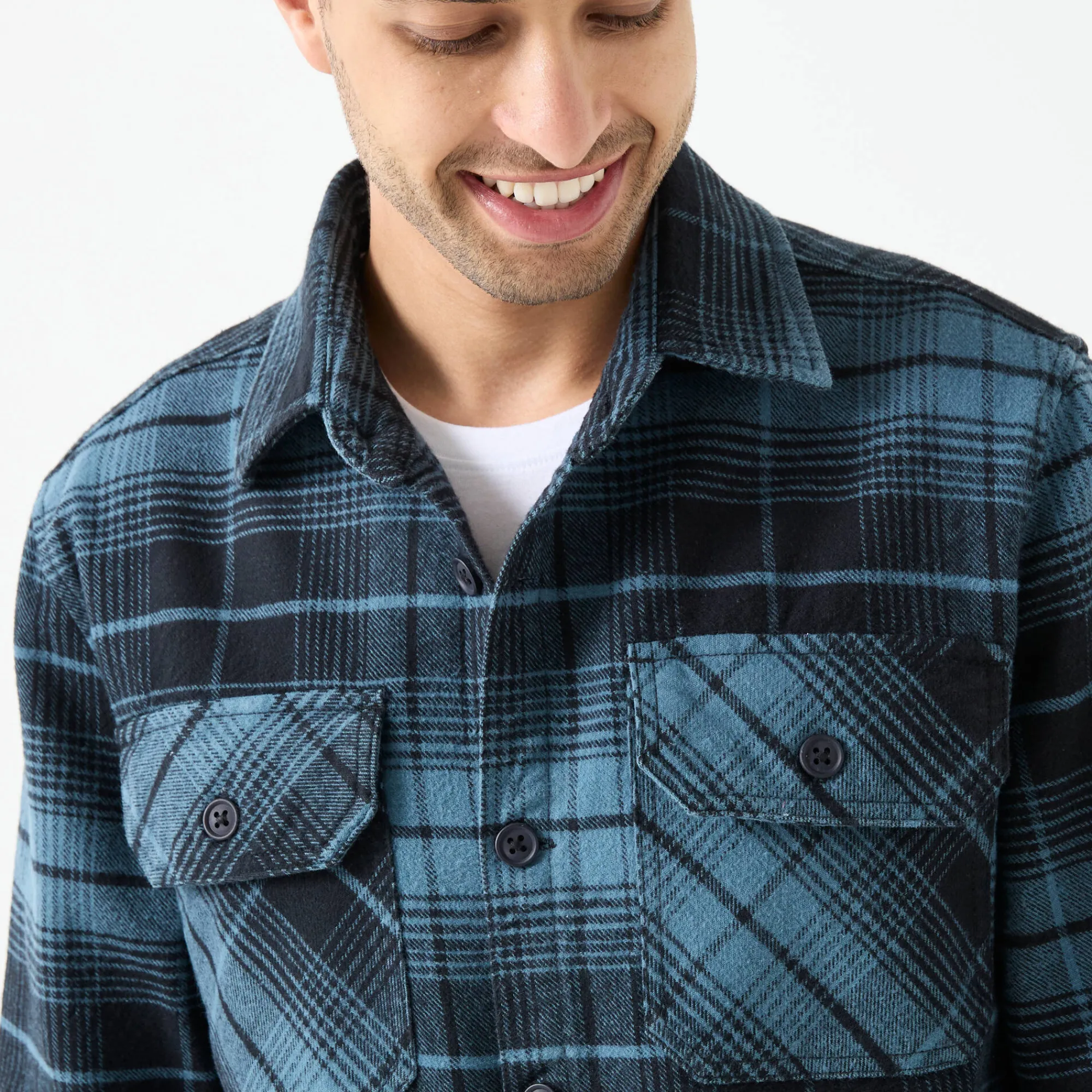 T-Shirt, Hemd En Polo<Blancheporte Overhemd met knopen, in geruit flanel van zware kwaliteit blauw / zwart