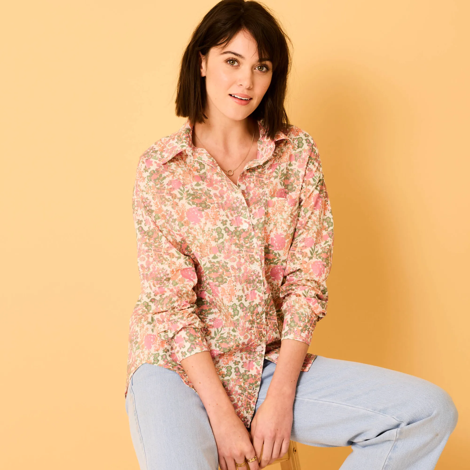 Bloes En Tuniek<Blancheporte Oversize hemd met bloemenprint ecru / roze