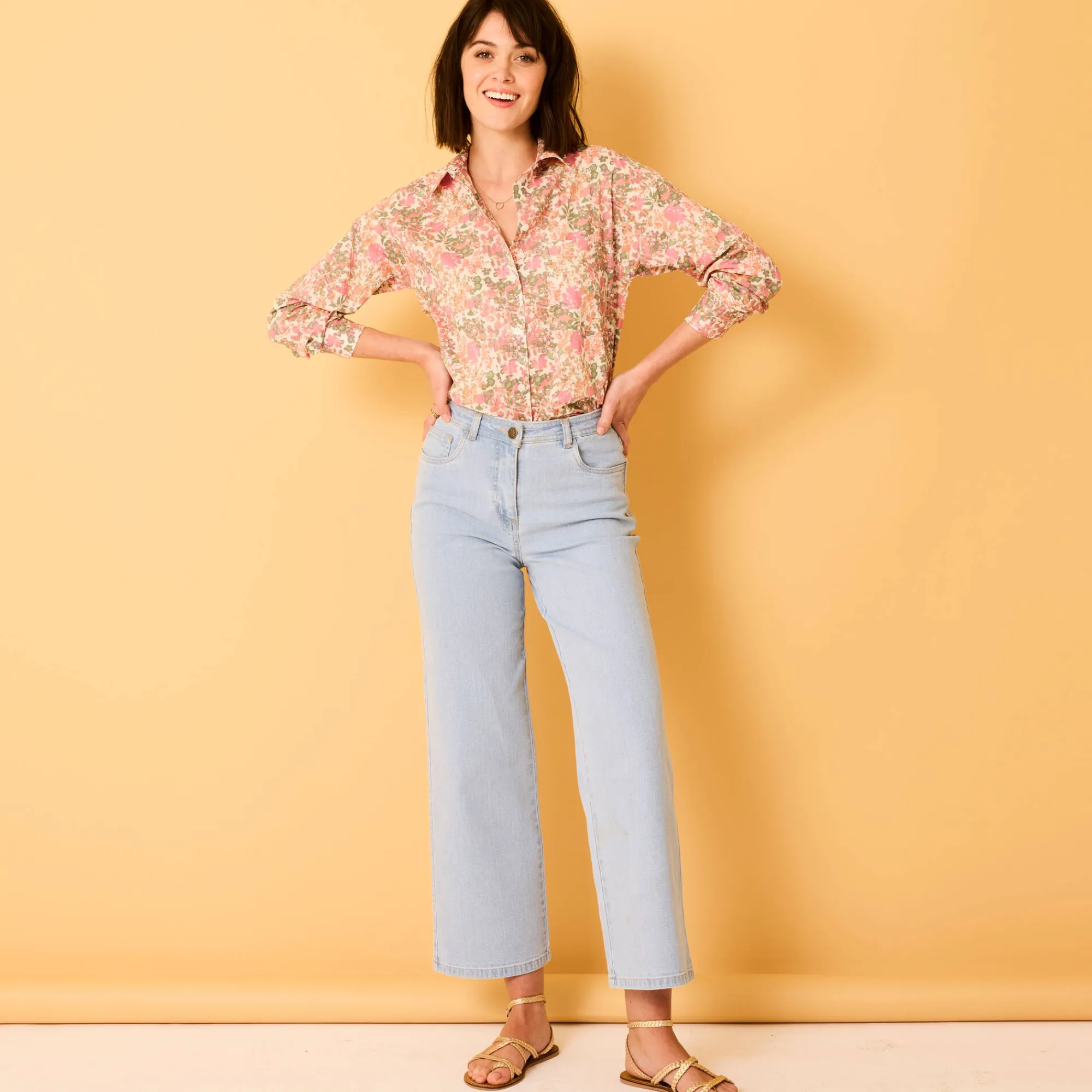 Bloes En Tuniek<Blancheporte Oversize hemd met bloemenprint ecru / roze
