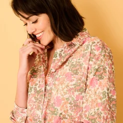 Bloes En Tuniek<Blancheporte Oversize hemd met bloemenprint ecru / roze