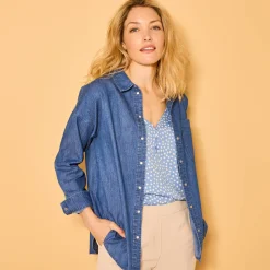 Bloes En Tuniek<Blancheporte Oversize jeanshemd stone