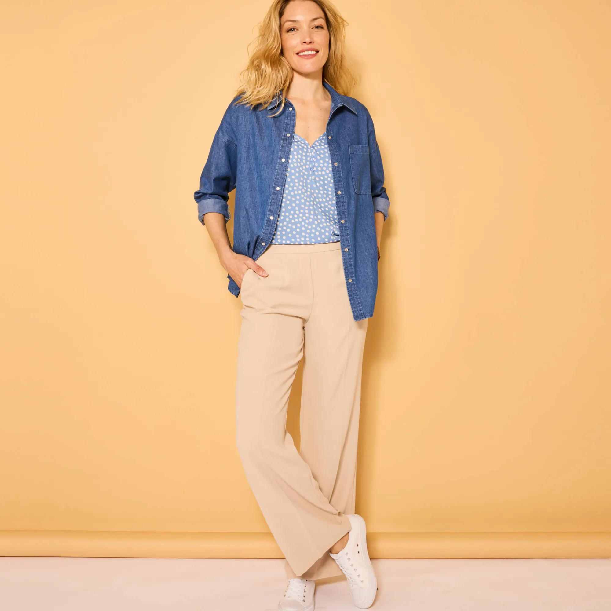 Bloes En Tuniek<Blancheporte Oversize jeanshemd stone