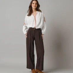 Bloes En Tuniek<Lora Zellini Oversized bloes in katoen, geborduurde details ecru