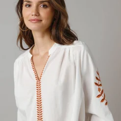 Bloes En Tuniek<Lora Zellini Oversized bloes in katoen, geborduurde details ecru