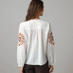 Bloes En Tuniek<Lora Zellini Oversized bloes in katoen, geborduurde details ecru