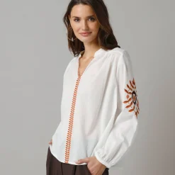 Bloes En Tuniek<Lora Zellini Oversized bloes in katoen, geborduurde details ecru