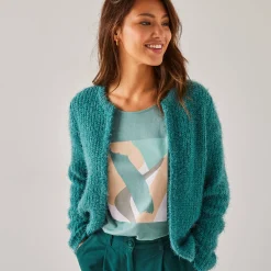 Trui En Vest<Blancheporte Paletotvest, harig tricot grijsgroen