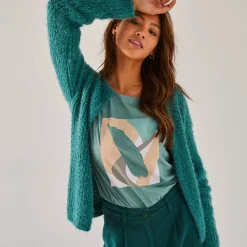 Trui En Vest<Blancheporte Paletotvest, harig tricot grijsgroen