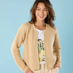 Trui En Vest<Blancheporte Paletotvest in fantasietricot, Kleine Lengtes zandkleur