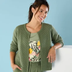 Trui En Vest<Blancheporte Paletotvest in fantasietricot, Kleine Lengtes lindegroen