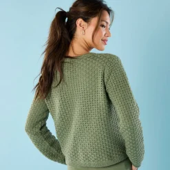 Trui En Vest<Blancheporte Paletotvest in fantasietricot, Kleine Lengtes lindegroen