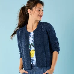 Trui En Vest<Blancheporte Paletotvest in fantasietricot, Kleine Lengtes indigo