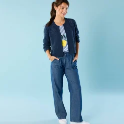 Trui En Vest<Blancheporte Paletotvest in fantasietricot, Kleine Lengtes indigo