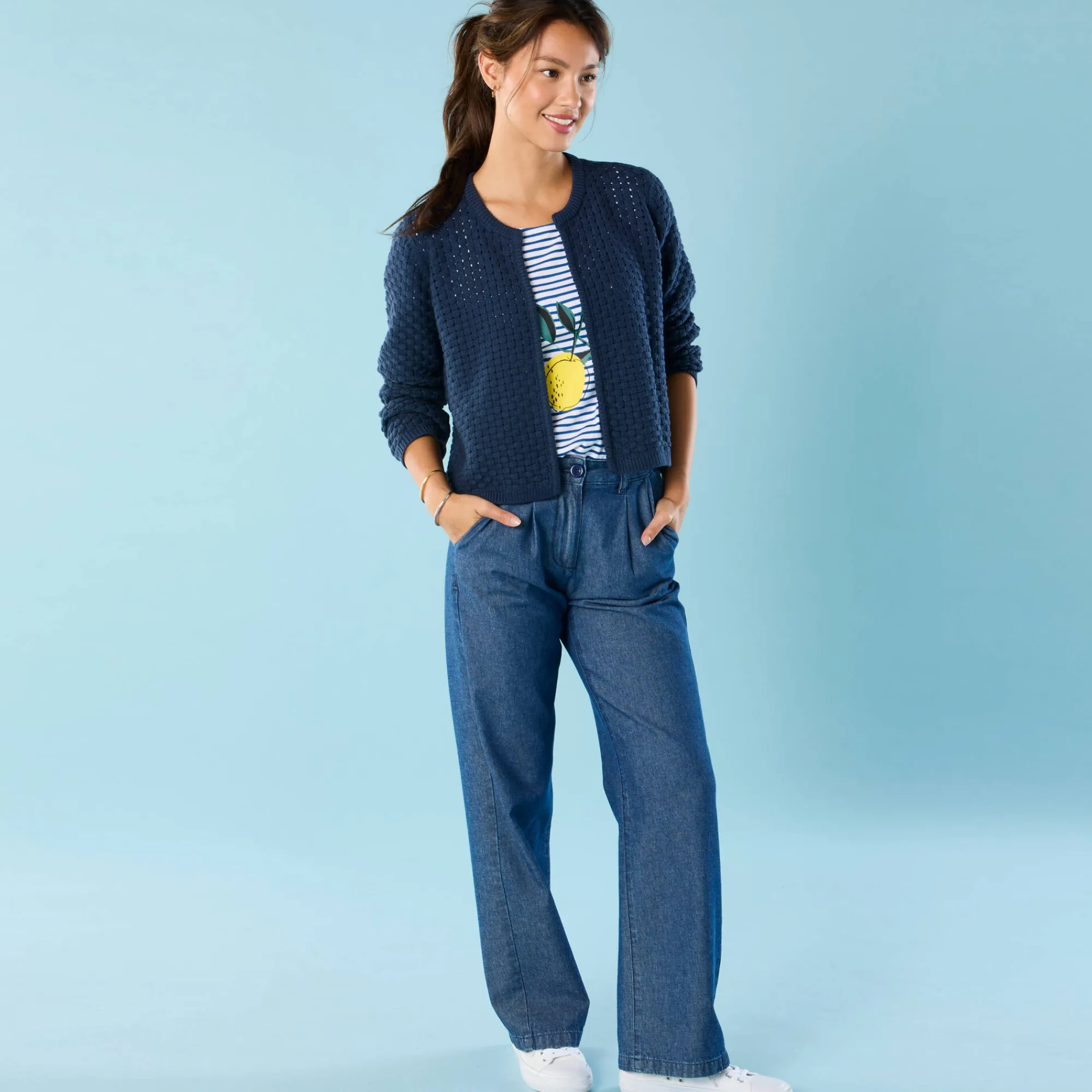 Trui En Vest<Blancheporte Paletotvest in fantasietricot, Kleine Lengtes indigo