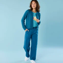 Trui En Vest<Blancheporte Paletotvest in fantasietricot, Kleine Lengtes eendenblauw