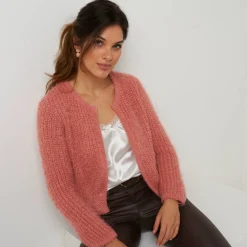 Trui En Vest<Blancheporte Paletotvest in zacht fantasietricot blushroze