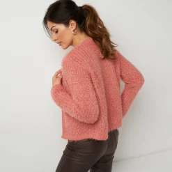 Trui En Vest<Blancheporte Paletotvest in zacht fantasietricot blushroze