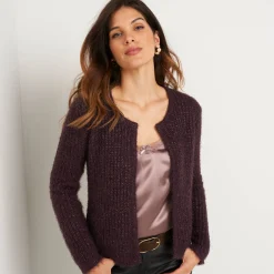 Feestoutfits Dames|Trui En Vest<Blancheporte Paletotvest in zacht fantasietricot marron glacé