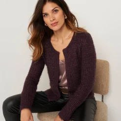 Feestoutfits Dames|Trui En Vest<Blancheporte Paletotvest in zacht fantasietricot marron glacé
