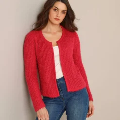 Trui En Vest<Blancheporte Paletotvest in zacht fantasietricot granaatrood