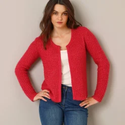 Trui En Vest<Blancheporte Paletotvest in zacht fantasietricot granaatrood