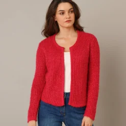Trui En Vest<Blancheporte Paletotvest in zacht fantasietricot granaatrood
