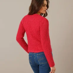 Trui En Vest<Blancheporte Paletotvest in zacht fantasietricot granaatrood