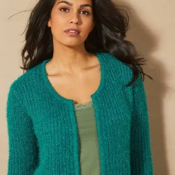 Trui En Vest<Blancheporte Paletotvest in zacht fantasietricot smaragdgroen
