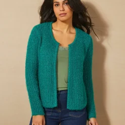 Trui En Vest<Blancheporte Paletotvest in zacht fantasietricot smaragdgroen