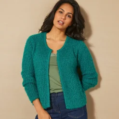 Trui En Vest<Blancheporte Paletotvest in zacht fantasietricot smaragdgroen