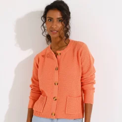 Trui En Vest<Blancheporte Paletotvest met fantasiesteek, knopen in hoornstijl abrikoos