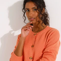 Trui En Vest<Blancheporte Paletotvest met fantasiesteek, knopen in hoornstijl abrikoos
