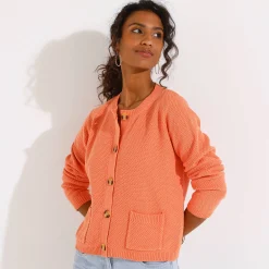 Trui En Vest<Blancheporte Paletotvest met fantasiesteek, knopen in hoornstijl abrikoos