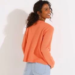 Trui En Vest<Blancheporte Paletotvest met fantasiesteek, knopen in hoornstijl abrikoos