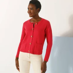 Trui En Vest<Blancheporte Paletotvest met fantasiesteek, knopen in hoornstijl framboos
