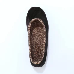 Sloffen|Sloffen<Blancheporte Pantoffels in ballerinamodel, biesje met luipaardmotief zwart