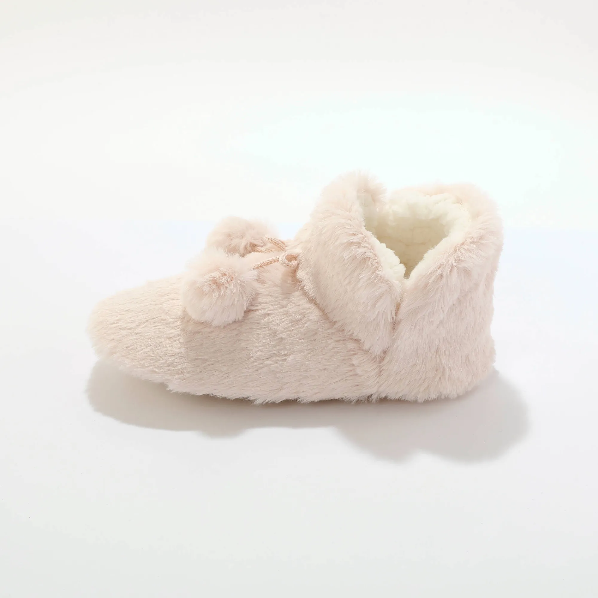 Sloffen|Sloffen<Blancheporte Pantoffels in laarsmodel met pompons en nepbontaspect roze