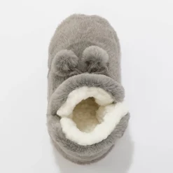 Sloffen|Sloffen<Blancheporte Pantoffels in laarsmodel met pompons en nepbontaspect grijs