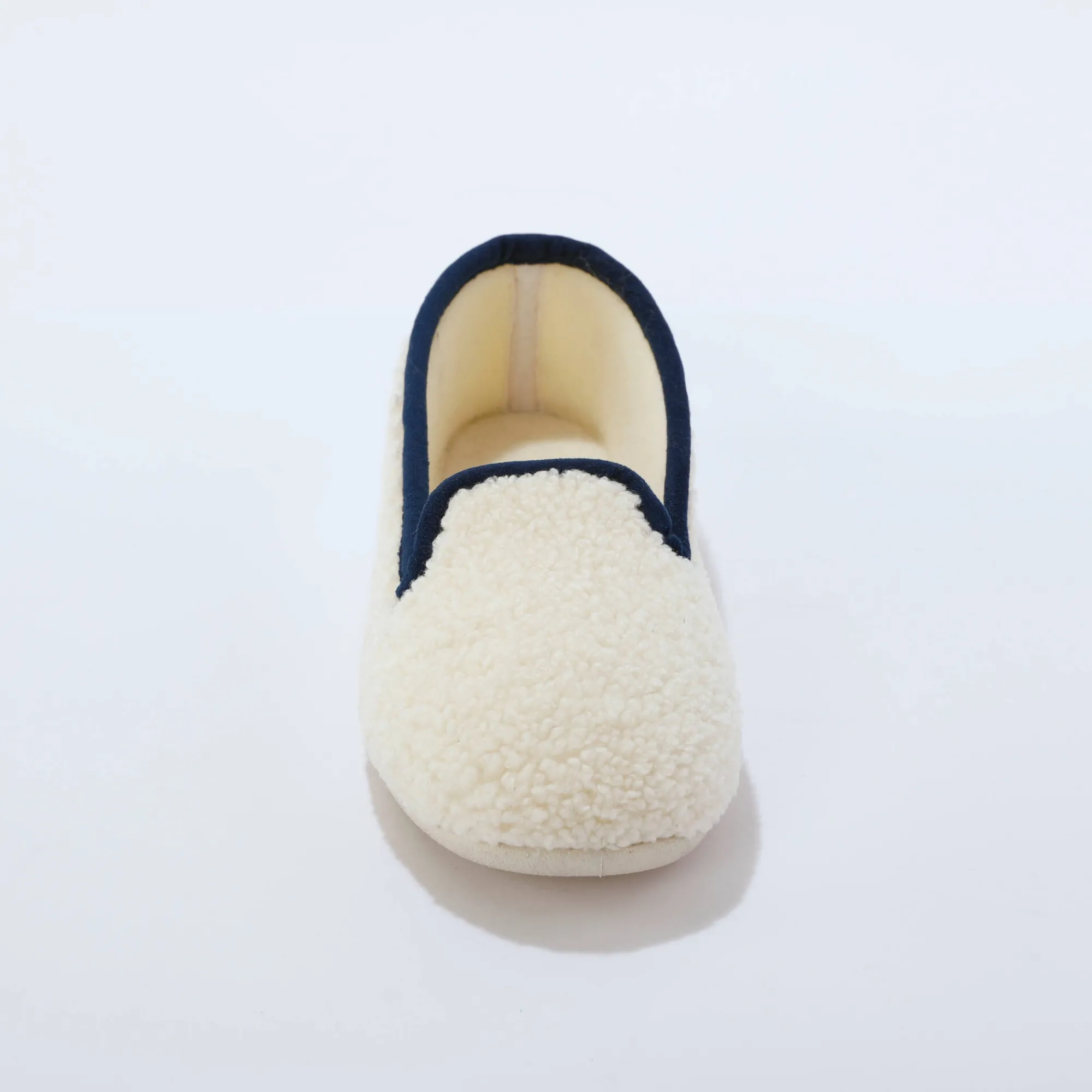 Sloffen|Sloffen<Blancheporte Pantoffels in sherpa-lusjesstof ecru / blauw