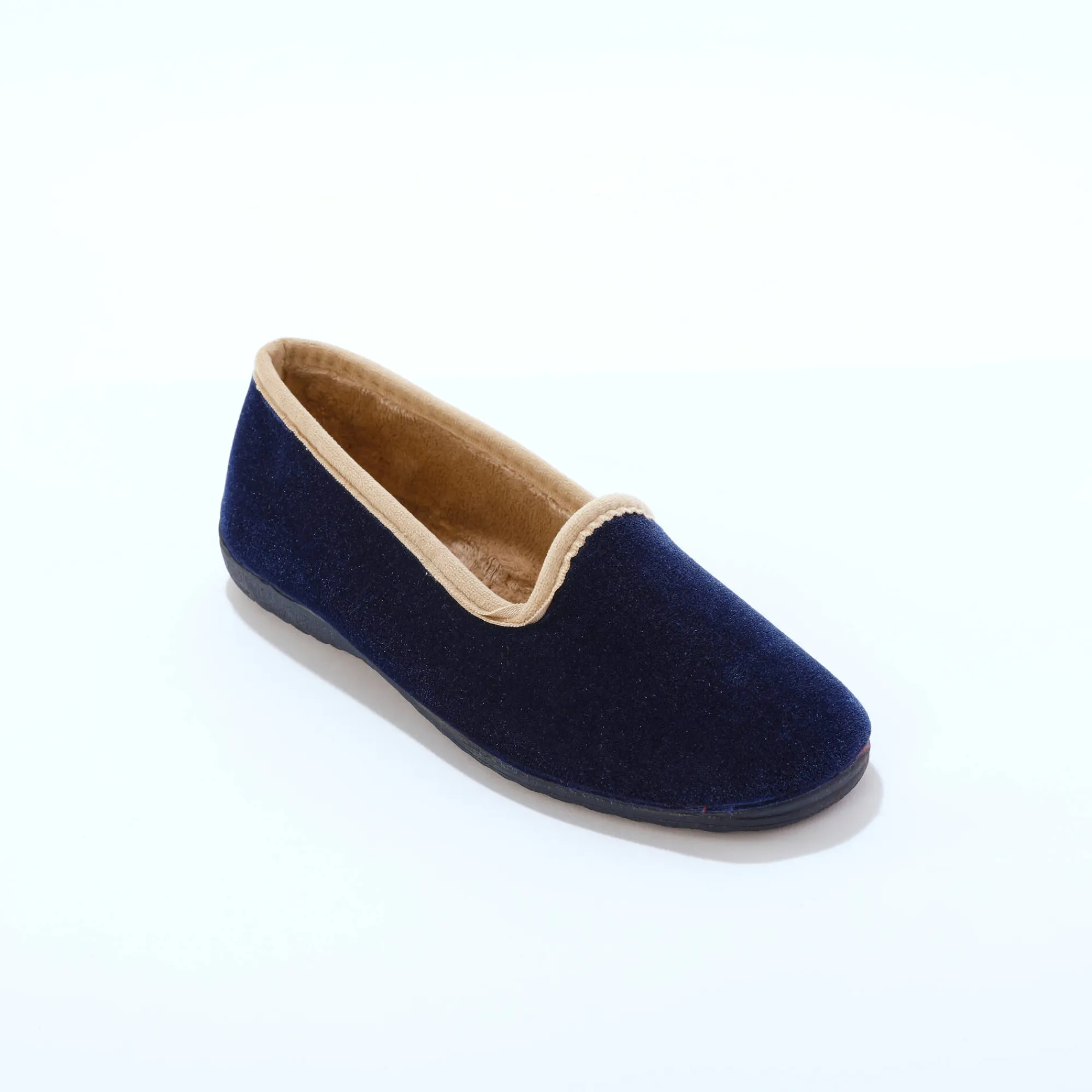Sloffen|Sloffen<Blancheporte Pantoffels in velours, contrastbiesje marineblauw