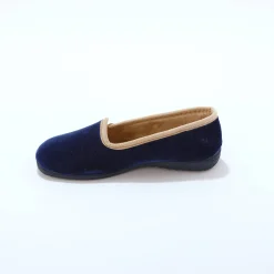 Sloffen|Sloffen<Blancheporte Pantoffels in velours, contrastbiesje marineblauw